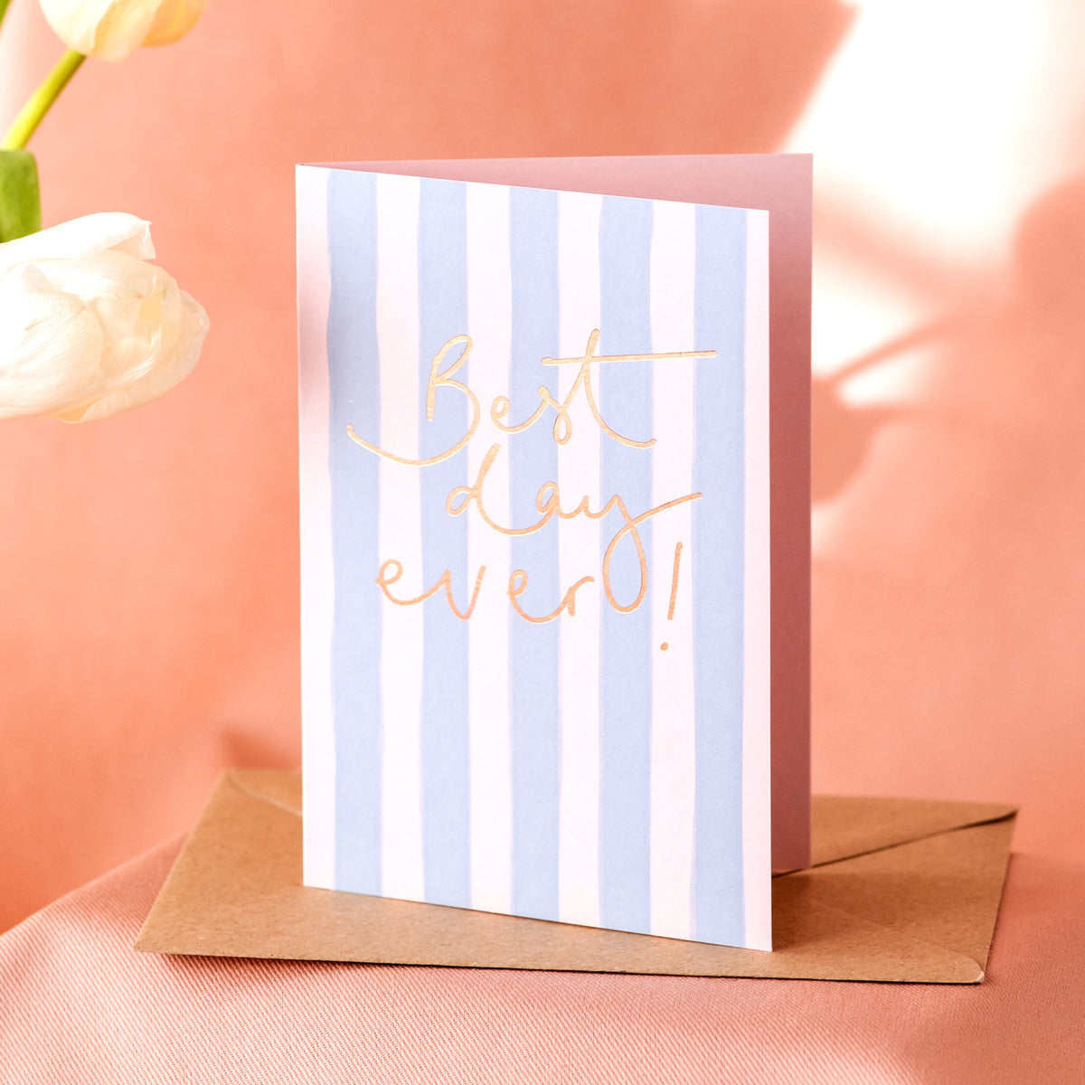 'Best Day Ever' Blue Stripe Gold Foil Card