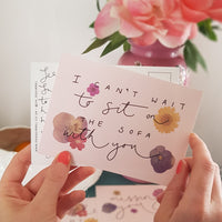 'I Can't Wait to Sit on the Sofa With You' Hand Lettered Postcard