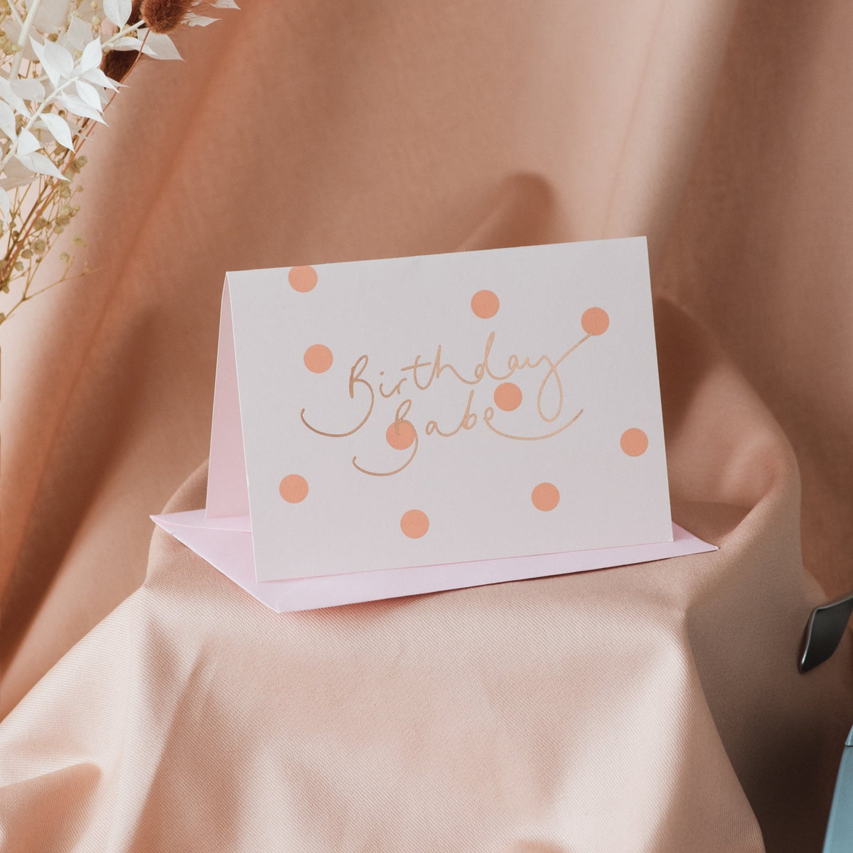 'Birthday Babe' Peach Polka Dot Foil Birthday Card