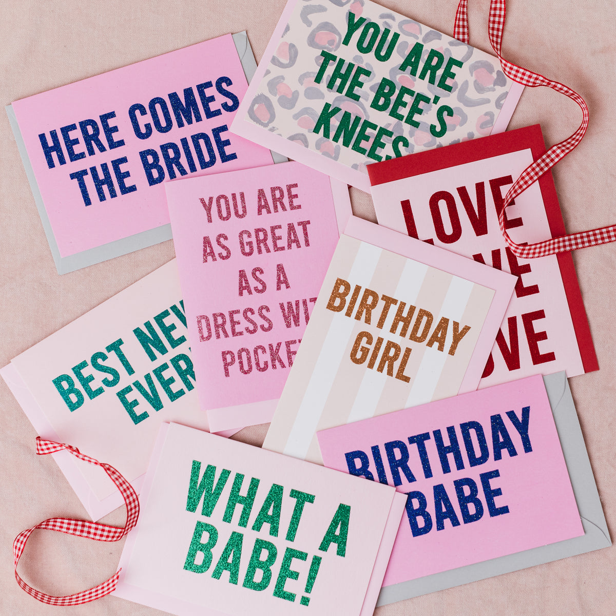Set of 8 Pink Cards with Biodegradable Glitter