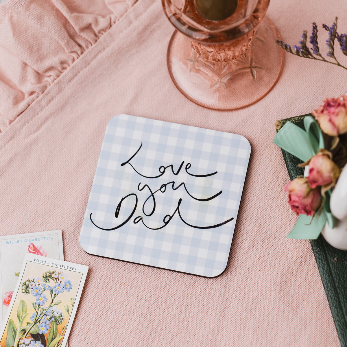 'Love you Dad’ Gingham Coaster