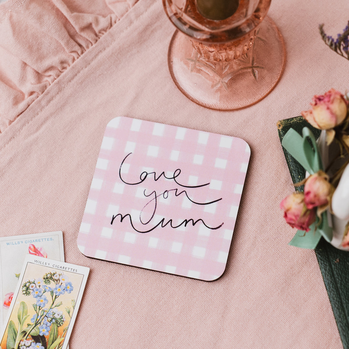 'Love you mum’ Gingham Coaster