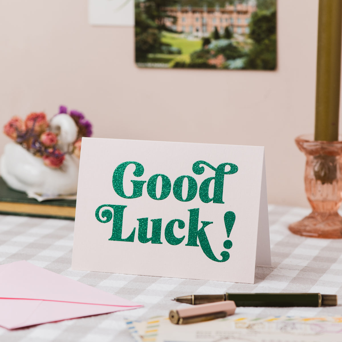 'Good Luck' Greetings Card - Biodegradable Glitter