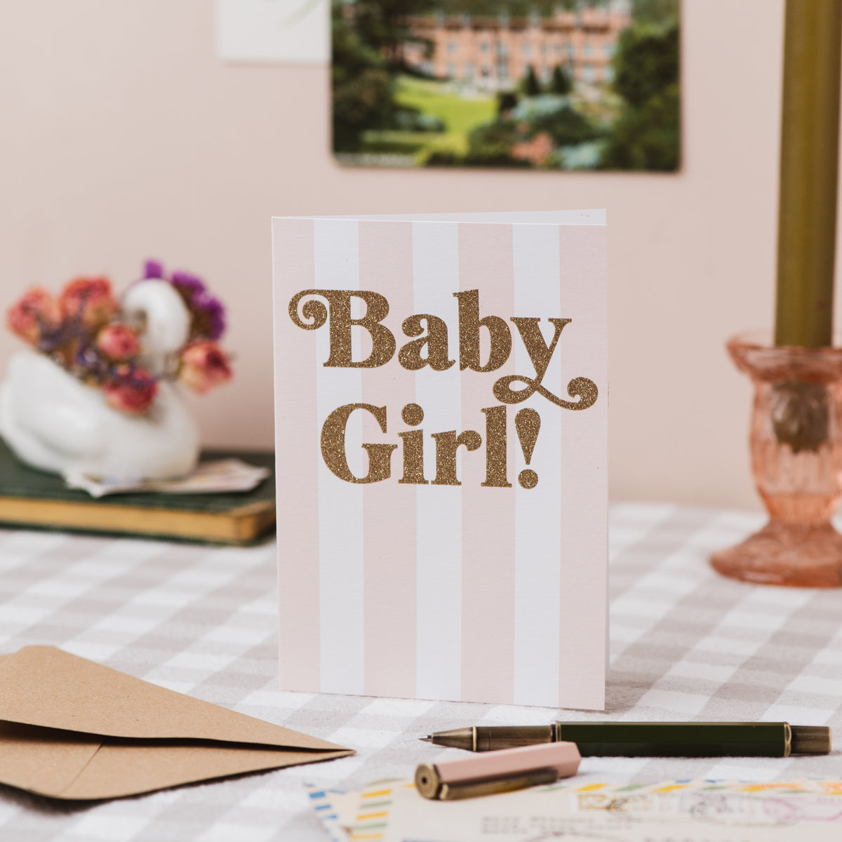 'Baby Girl' New Baby Greetings Card - Biodegradable Glitter