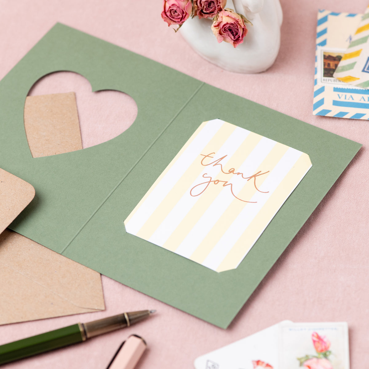 'Thank You' Green Cut Out Heart Card