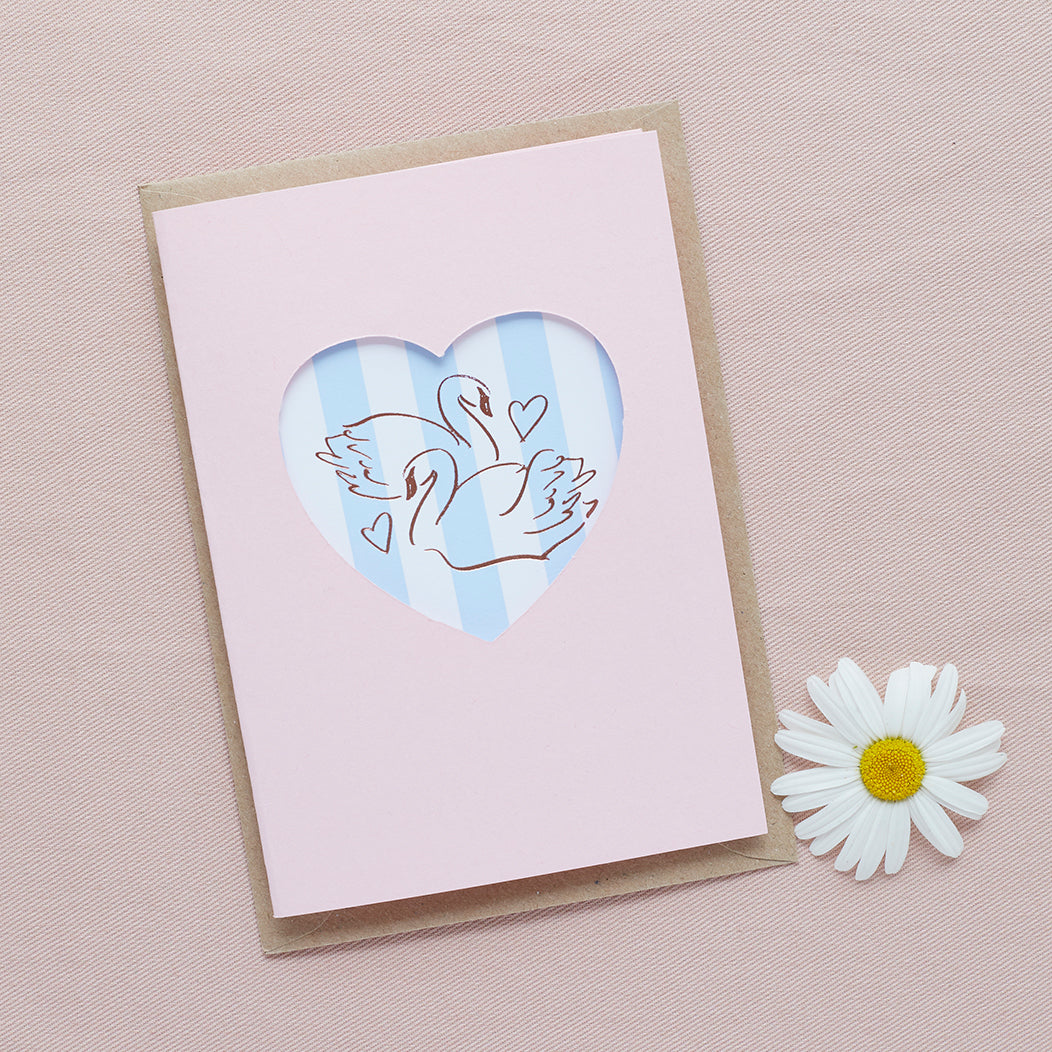 Swan Pink Cut Out Heart Card