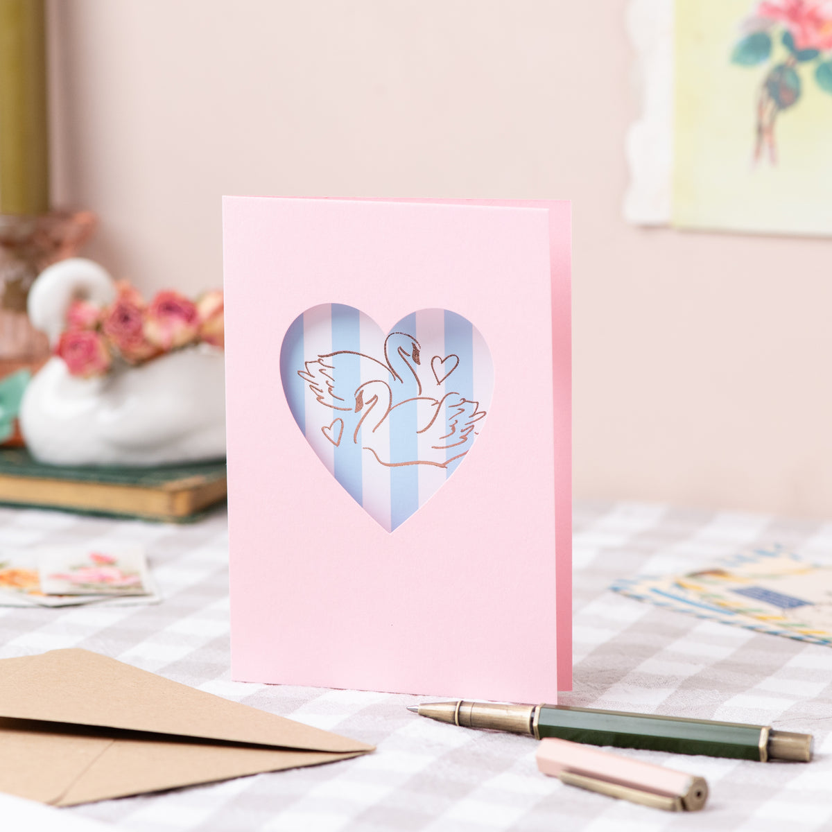 Swan Pink Cut Out Heart Card