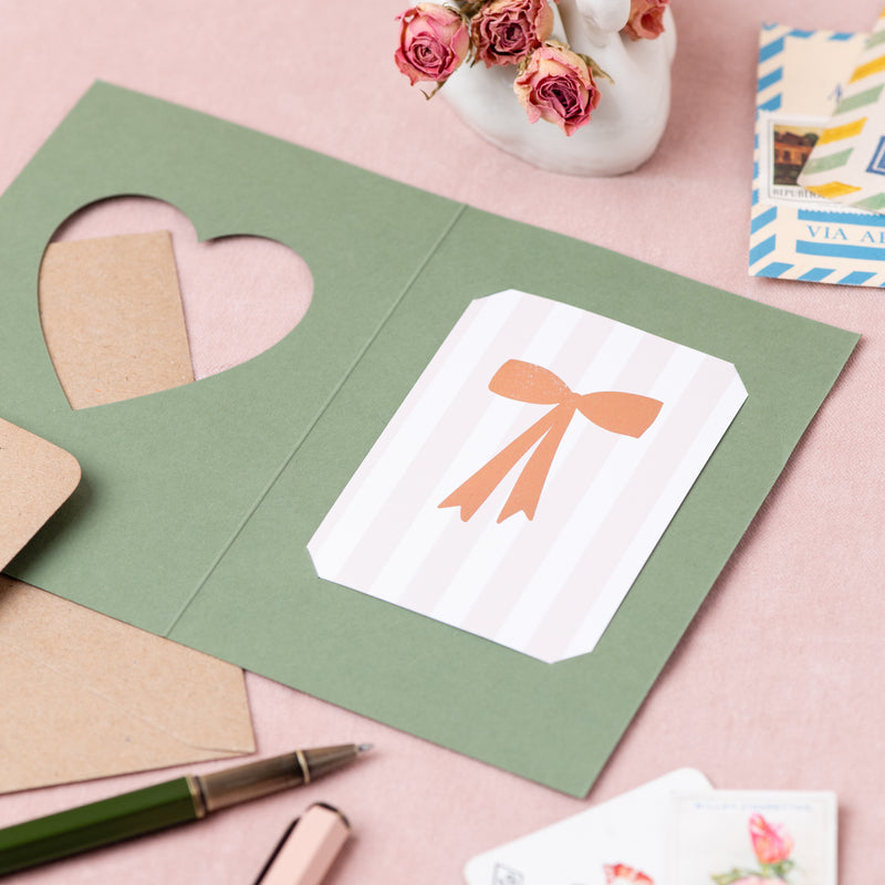 Bow Green Cut Out Heart Card