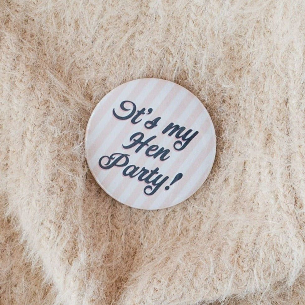 Stripe Signwriter Style Retro Lettering Hen Party Badge - Different Wording Options for the Bridal Party