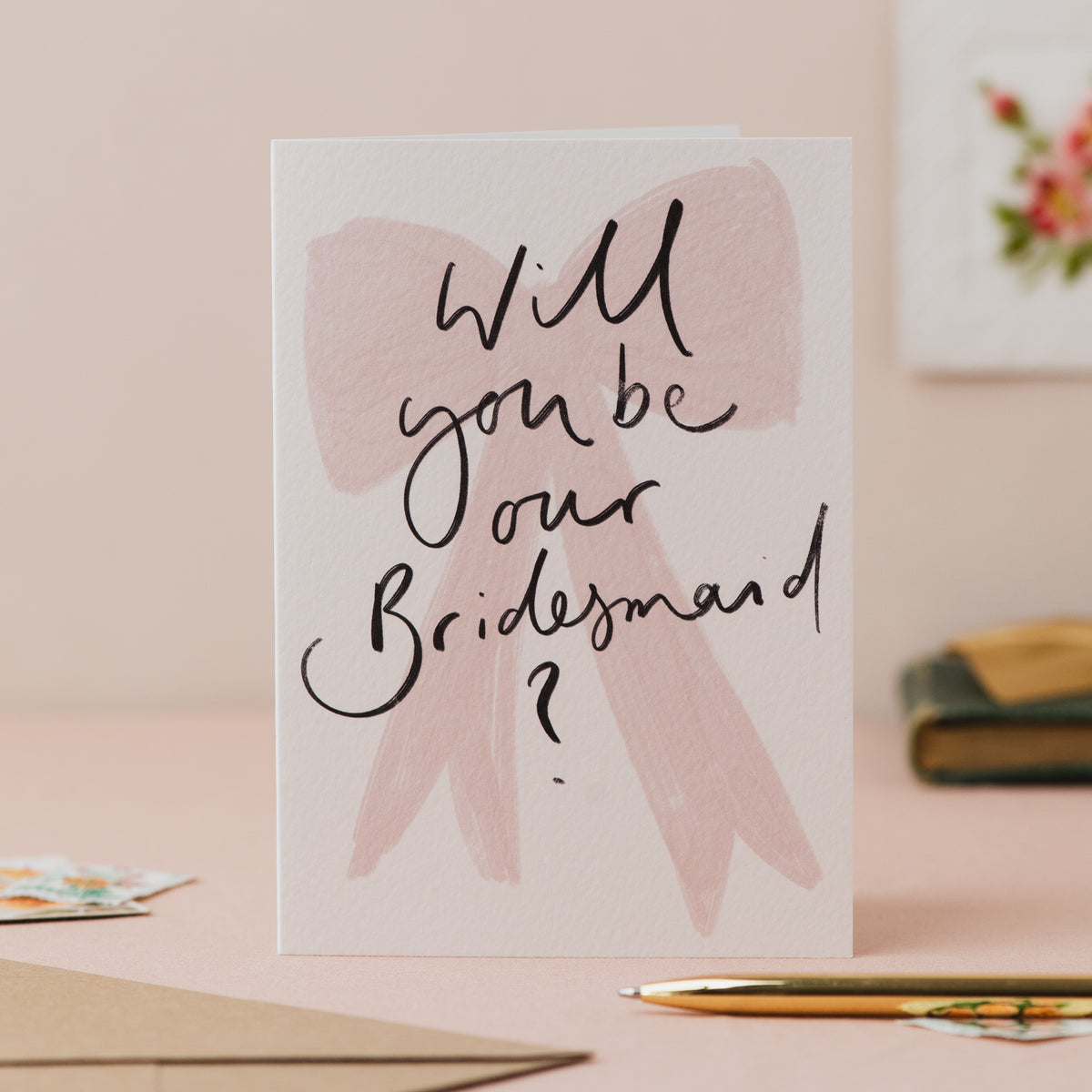 'Will you be our Bridesmaid?' Bow Handwriting Wedding Card