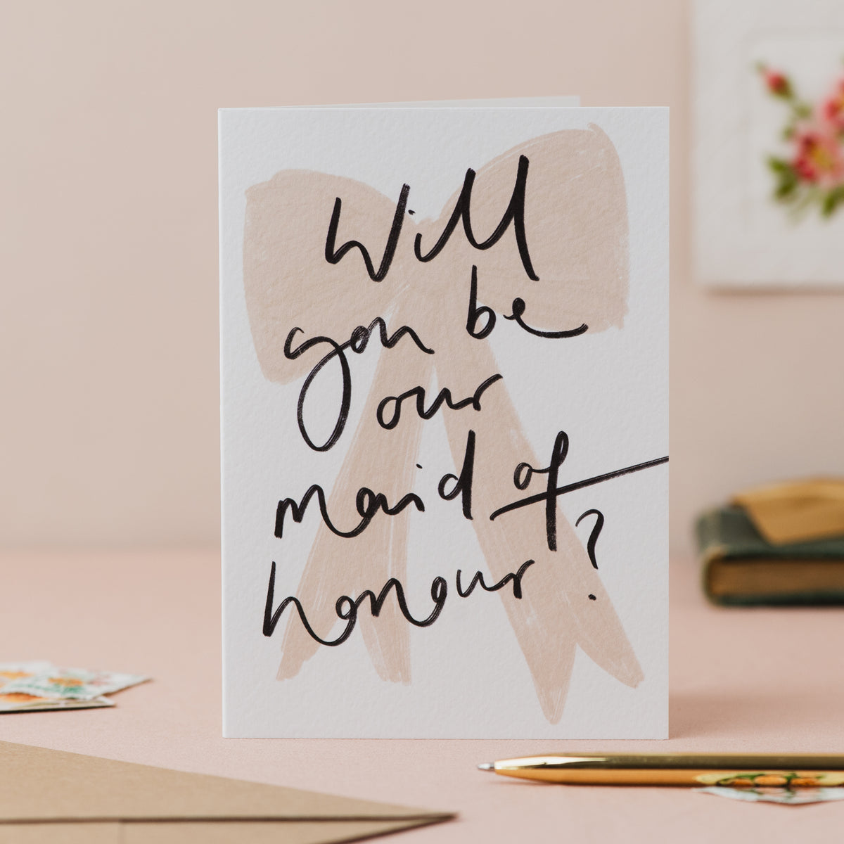 'Will you be our Maid of Honour?' Bow Handwriting Wedding Card