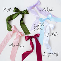 Long Loose Bow - Personalised in Handwriting with your Own Words - Narrow Ribbon