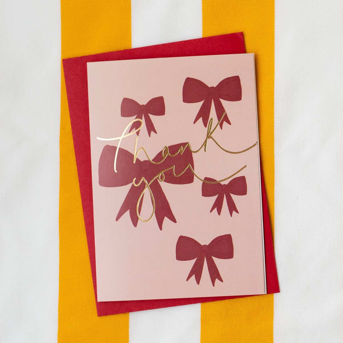 SALE 'Thank You' Red Bows Gold Foil Birthday Card