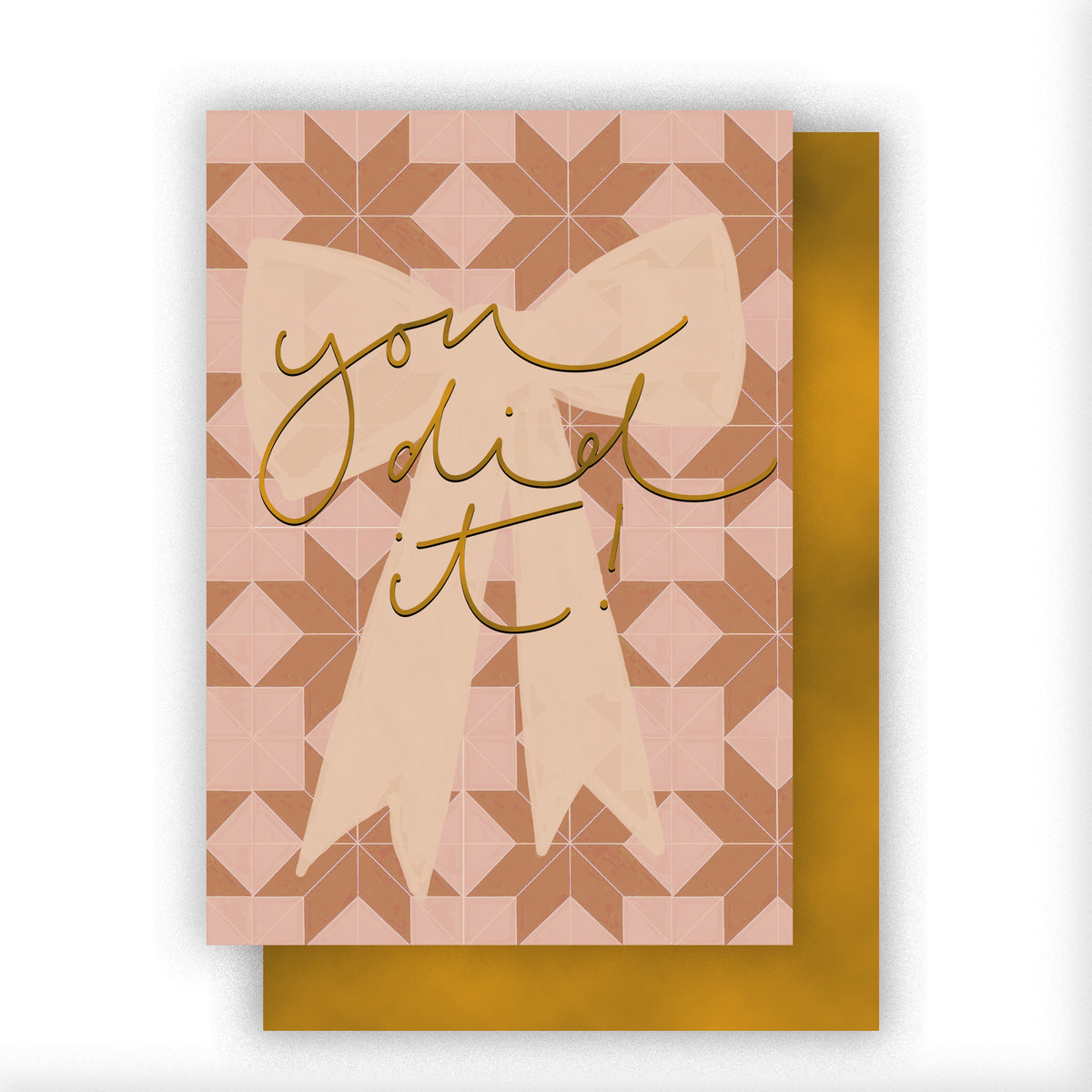 SALE 'You Did It' Patchwork Bow Gold Foil Birthday Card