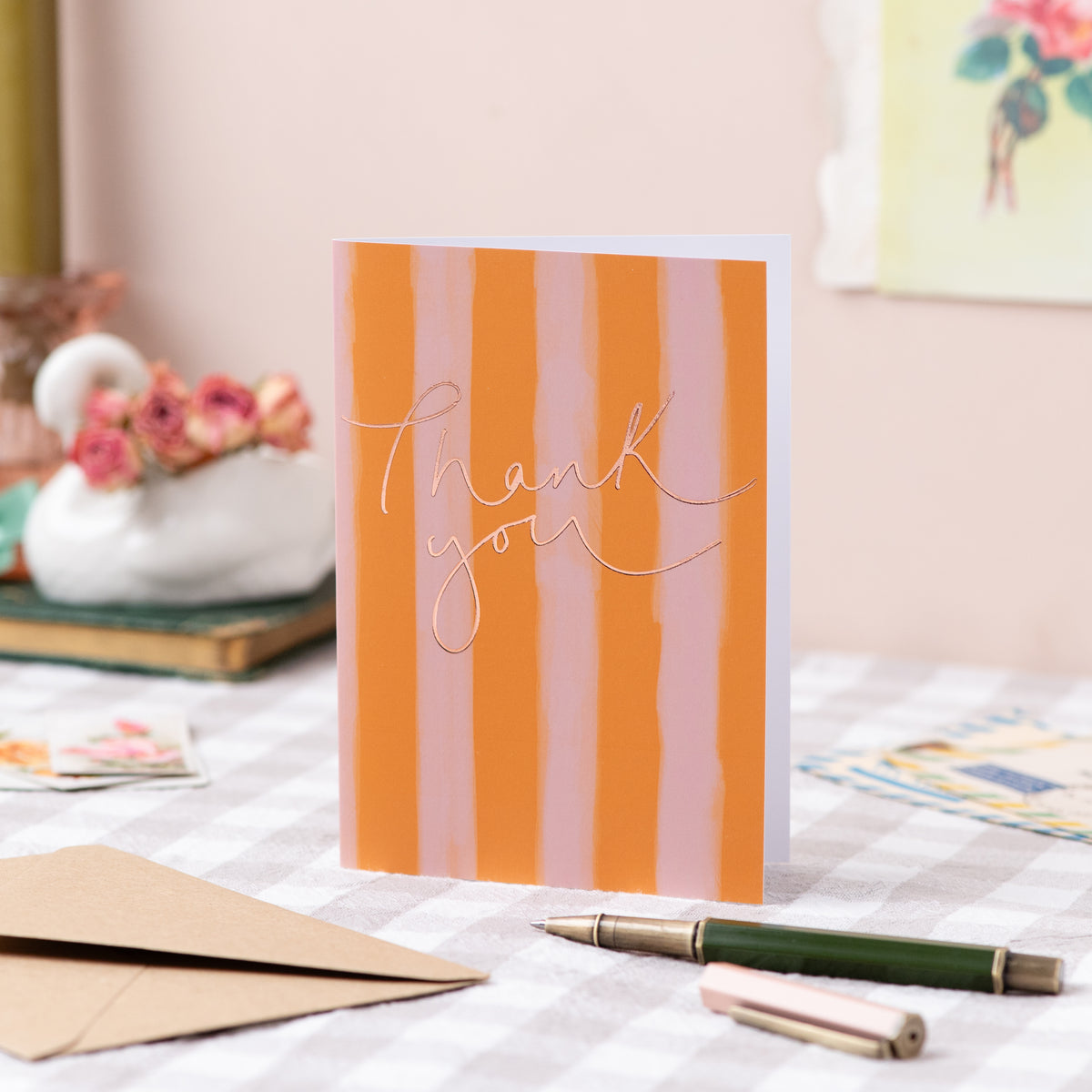 Sample Sale - 'Thank You' Mustard Stripe - old cardstock