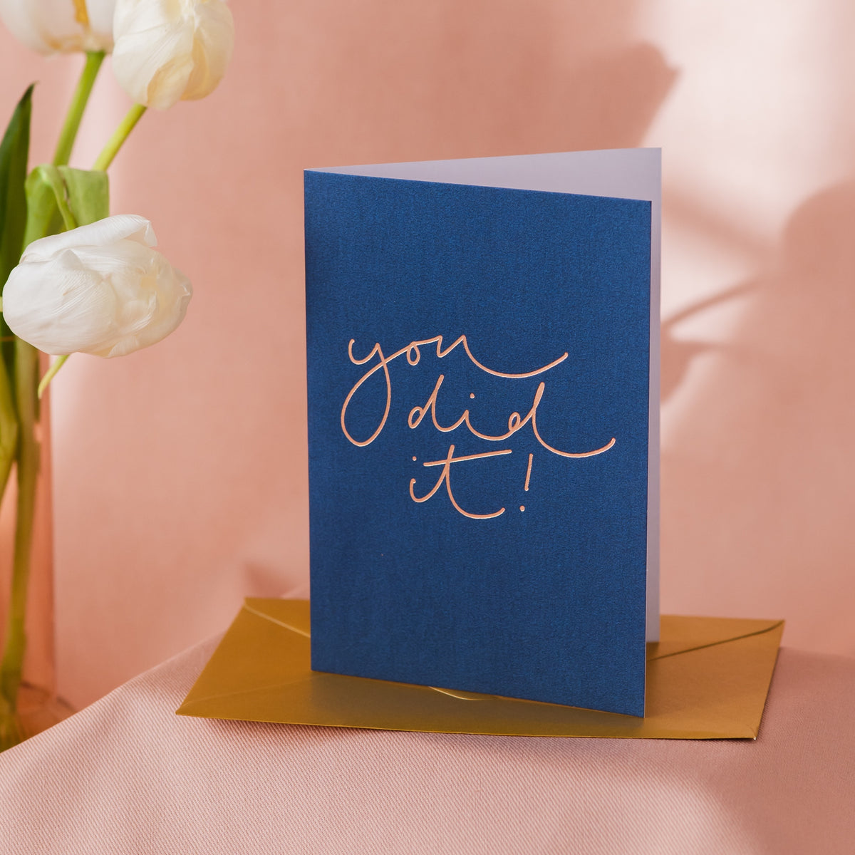 'You Did It!' Navy Metallic Rose Gold Foil Card