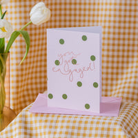 'You Got Engaged!’ Green Polka Dot + Rose Gold Foil Card