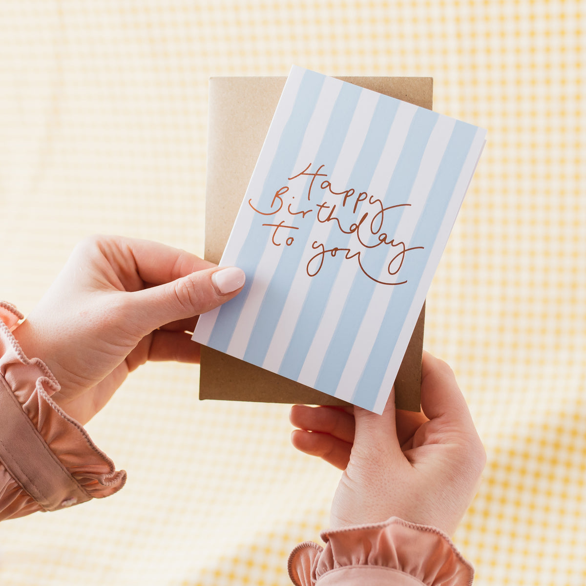 'Happy Birthday to You’ Blue Stripe + Gold Foil Card
