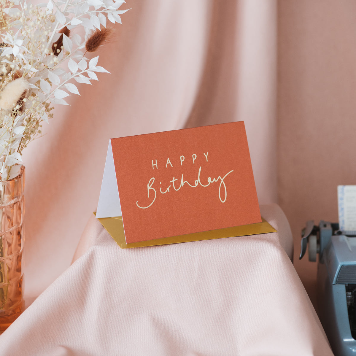 'Happy Birthday' Metallic Orange + Gold Foil Birthday Card