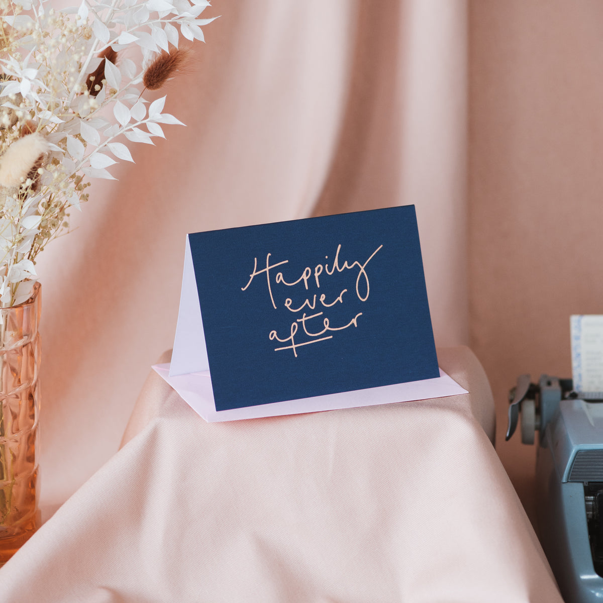 'Happily Ever After' Navy + Rose Gold Foil Wedding Card