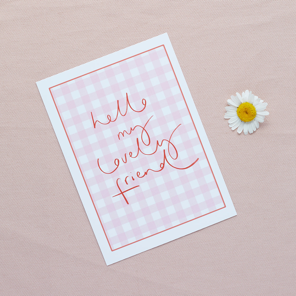 'Hello My lovely Friend' Gingham Postcard