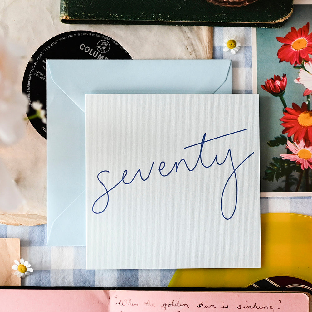 'Seventy' Hand Lettered Age 70 Birthday Card - Other Colours Available