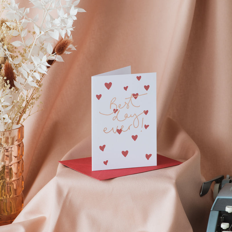 'Best Day Ever' Hearts Rose Gold Foil Card