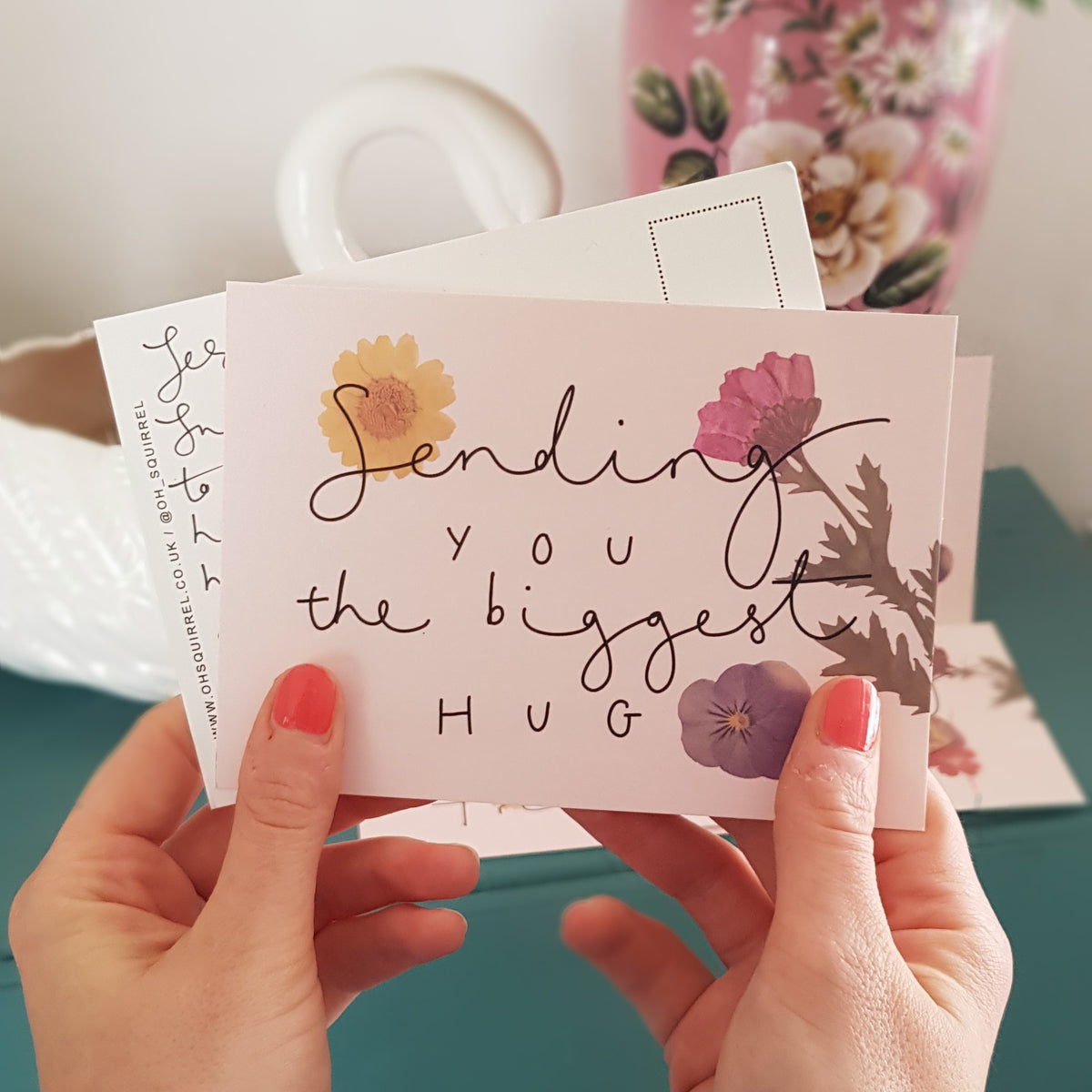 'Sending You The Biggest Hug' Hand Lettered Postcard