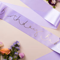 'Birthday Babe' Gold Foil Hand Lettered Party Sash - Choice of Colours