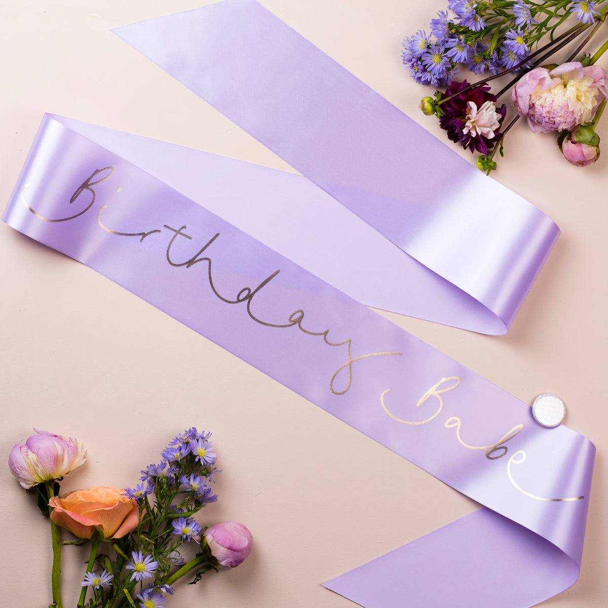 'Birthday Babe' Gold Foil Hand Lettered Party Sash - Choice of Colours