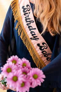 Personalised Pink and Gold Fringe Birthday Party Sash