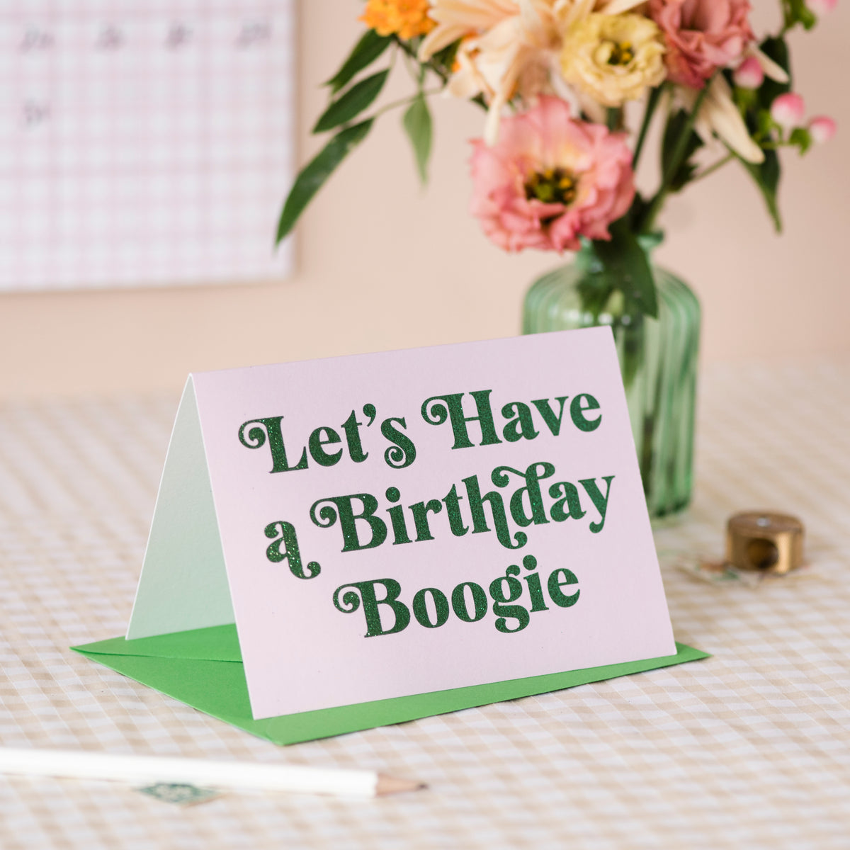 'Let's Have a Birthday Boogie' Greetings Card - Biodegradable Glitter