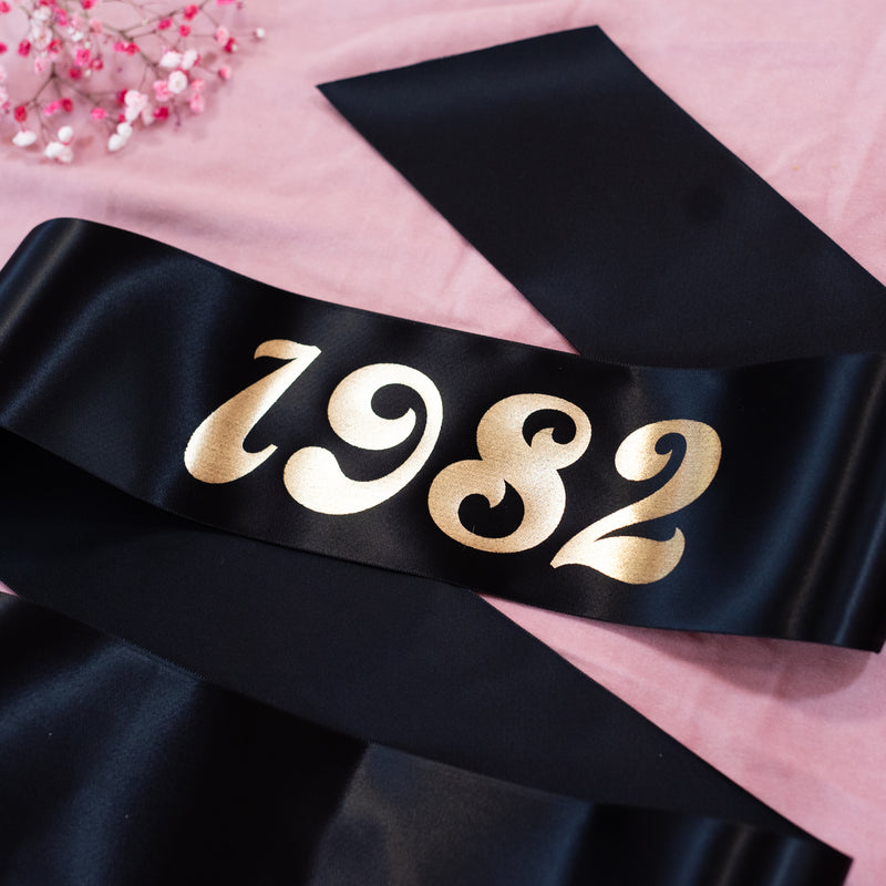 Fancy Font Metallic Birth Year Birthday Sash - Choose the year + colour for your sash
