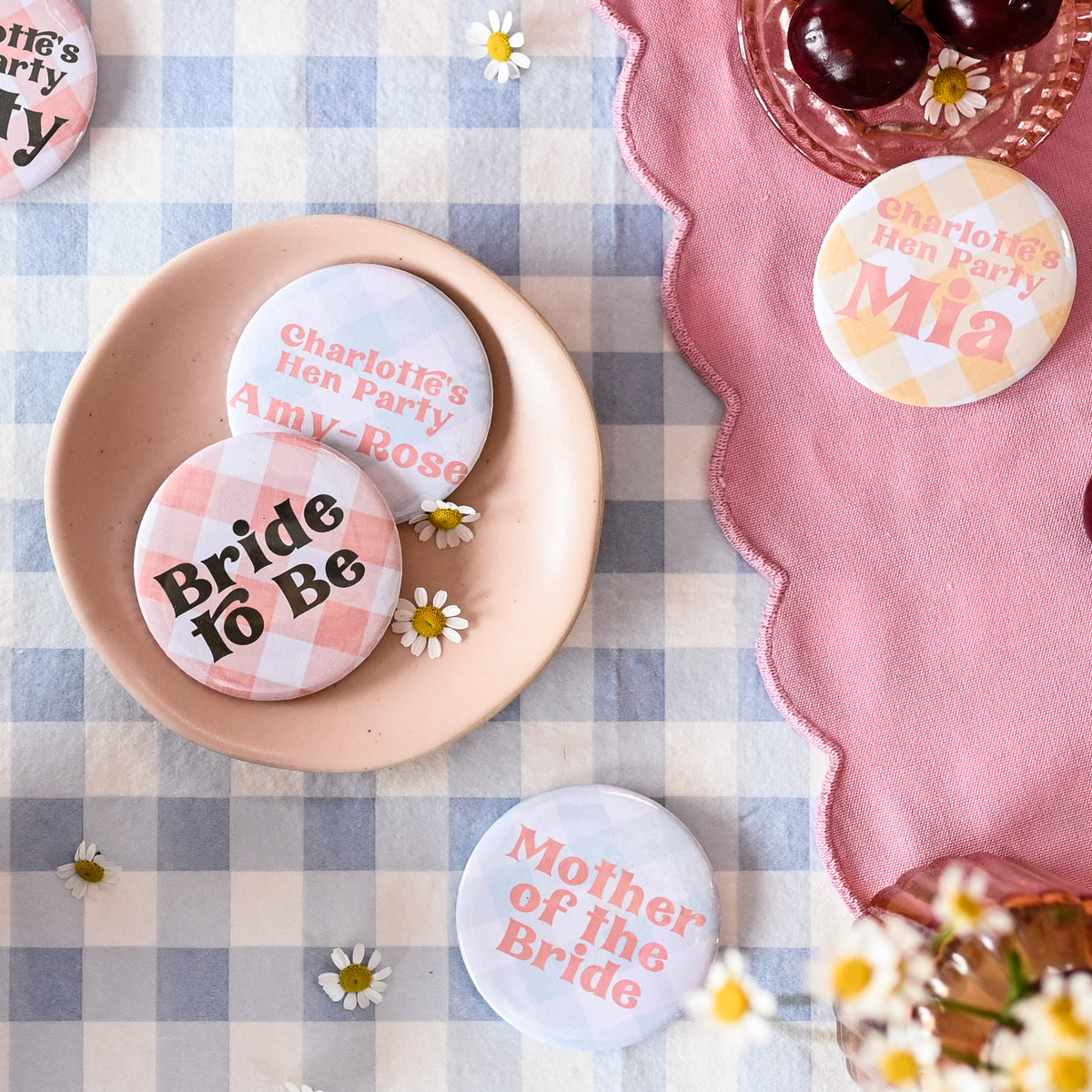 Gingham Personalised Hen Party Badges