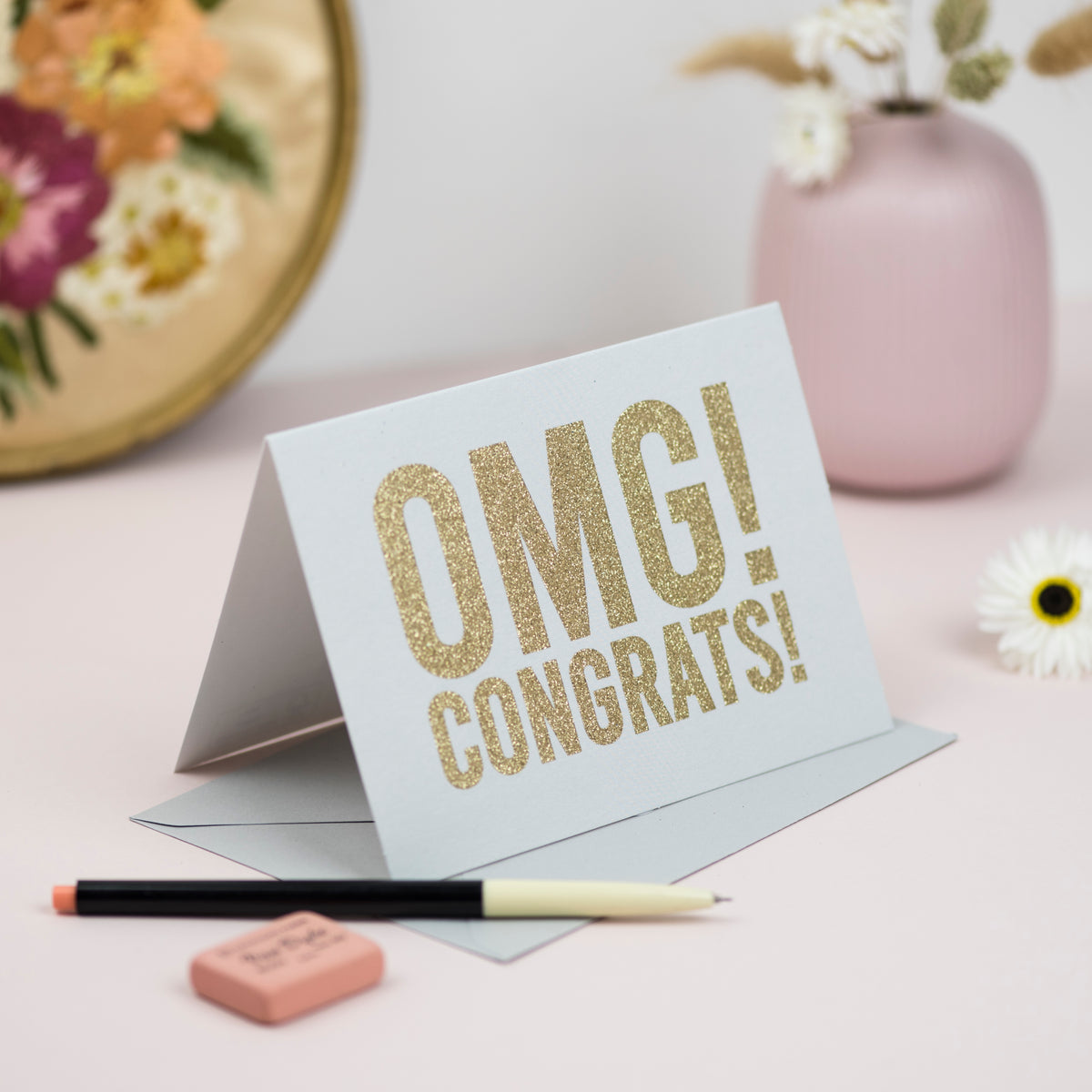 'OMG! Congrats!' Greetings Card - Biodegradable Glitter