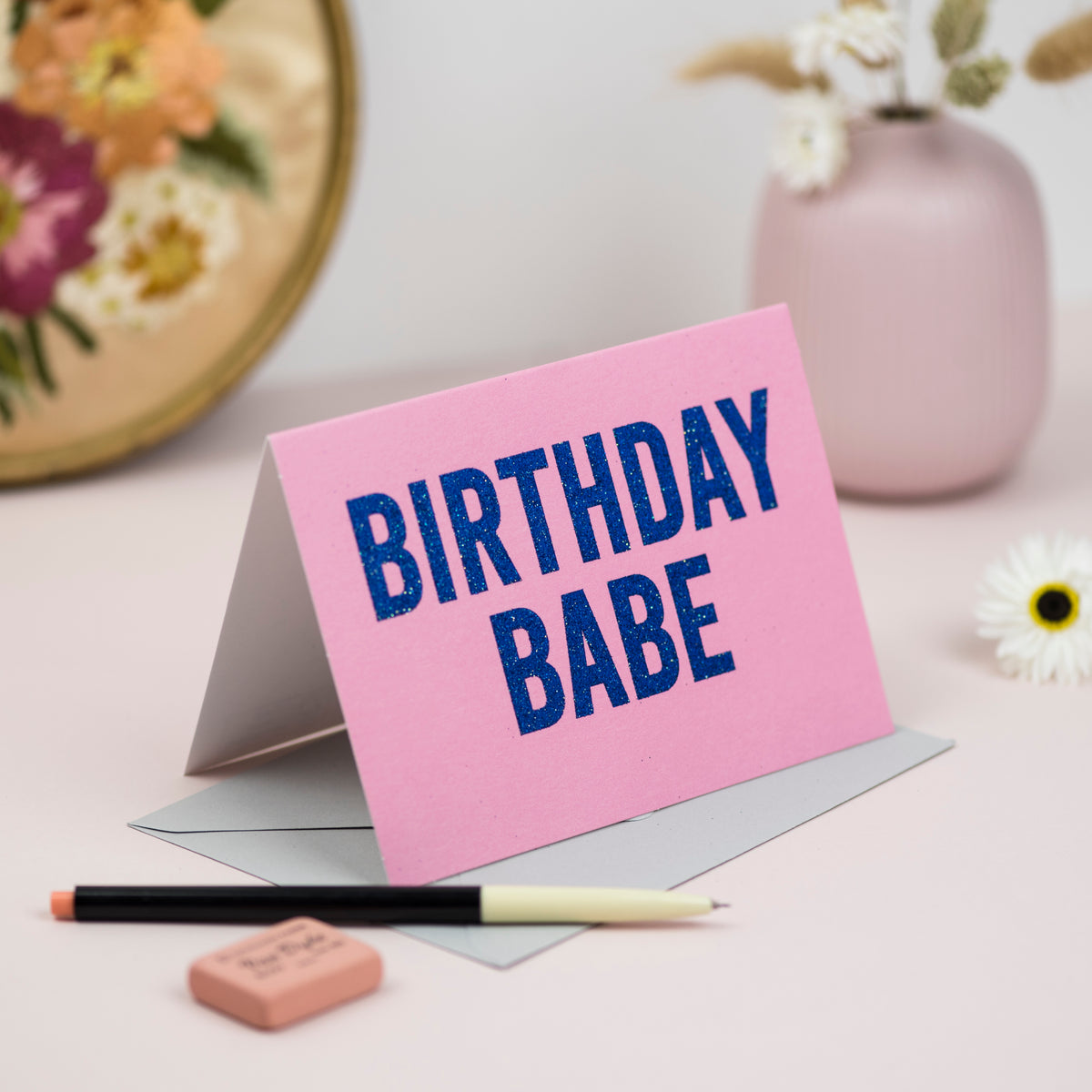 'Birthday Babe' Greetings Card - Biodegradable Glitter