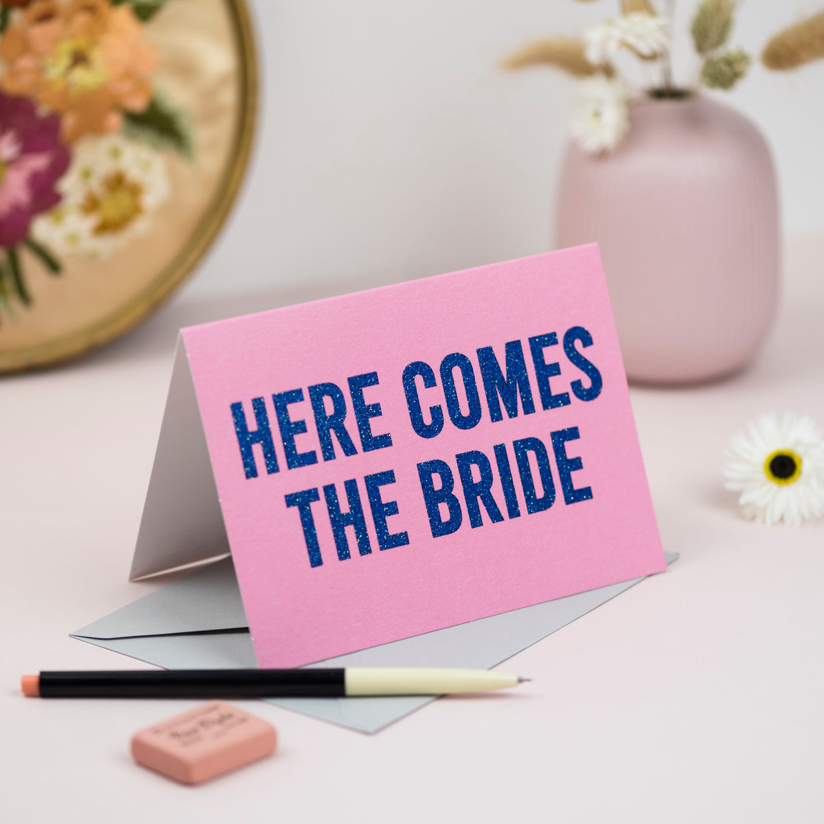 'Here Comes the Bride' Greetings Card - Biodegradable Glitter