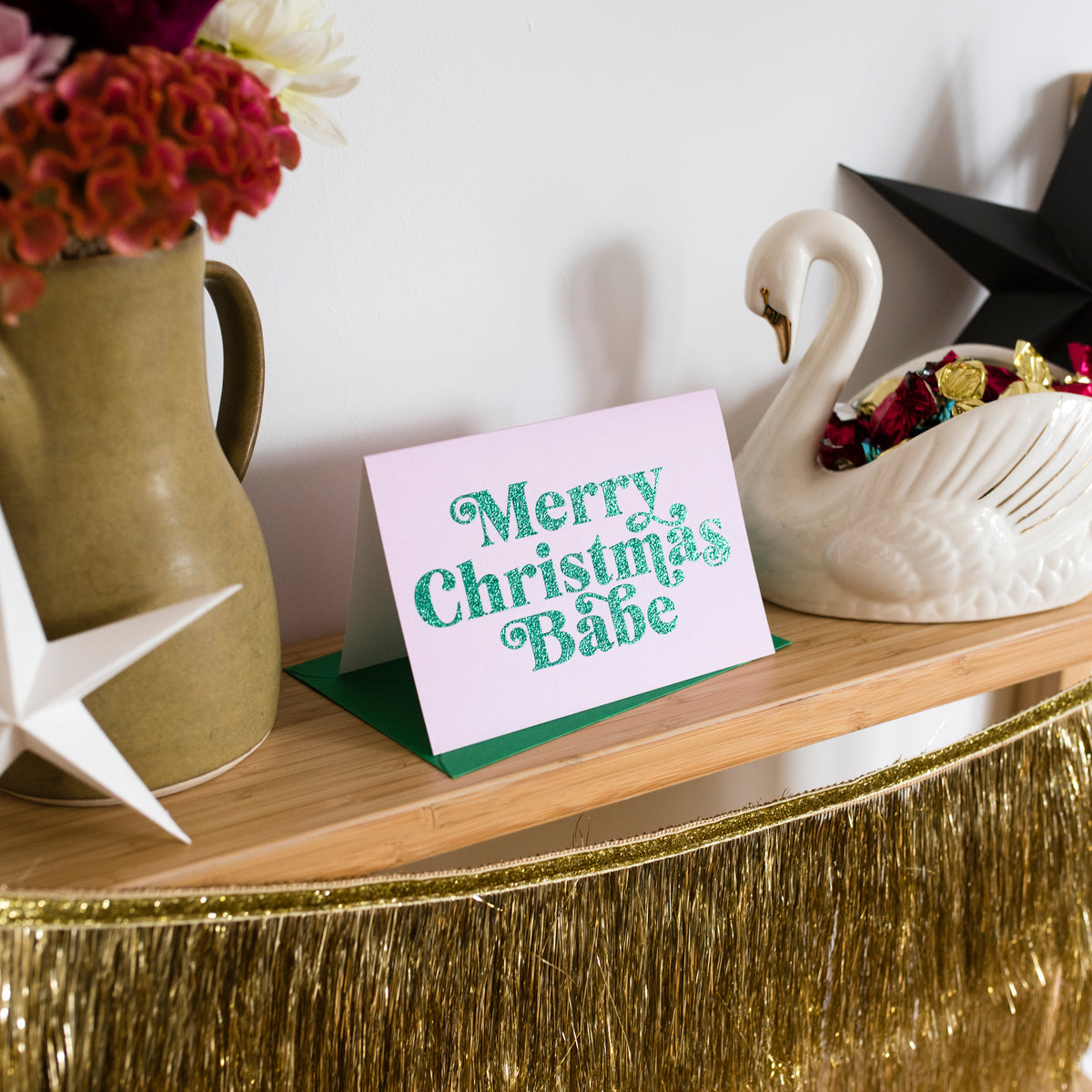 'Merry Christmas Babe' Christmas Card - Biodegradable Glitter