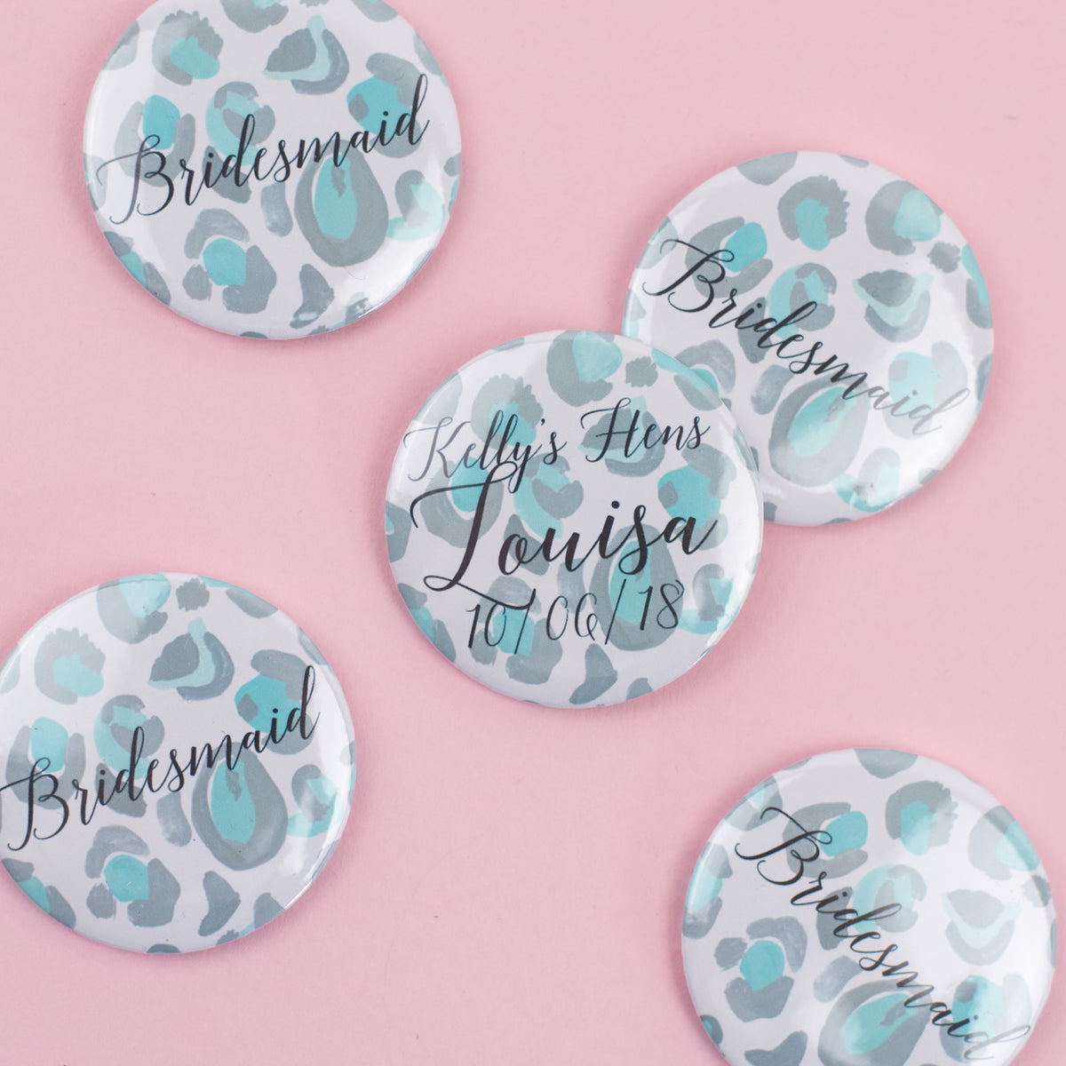 Blue Leopard Print Personalised Hen Party Badges