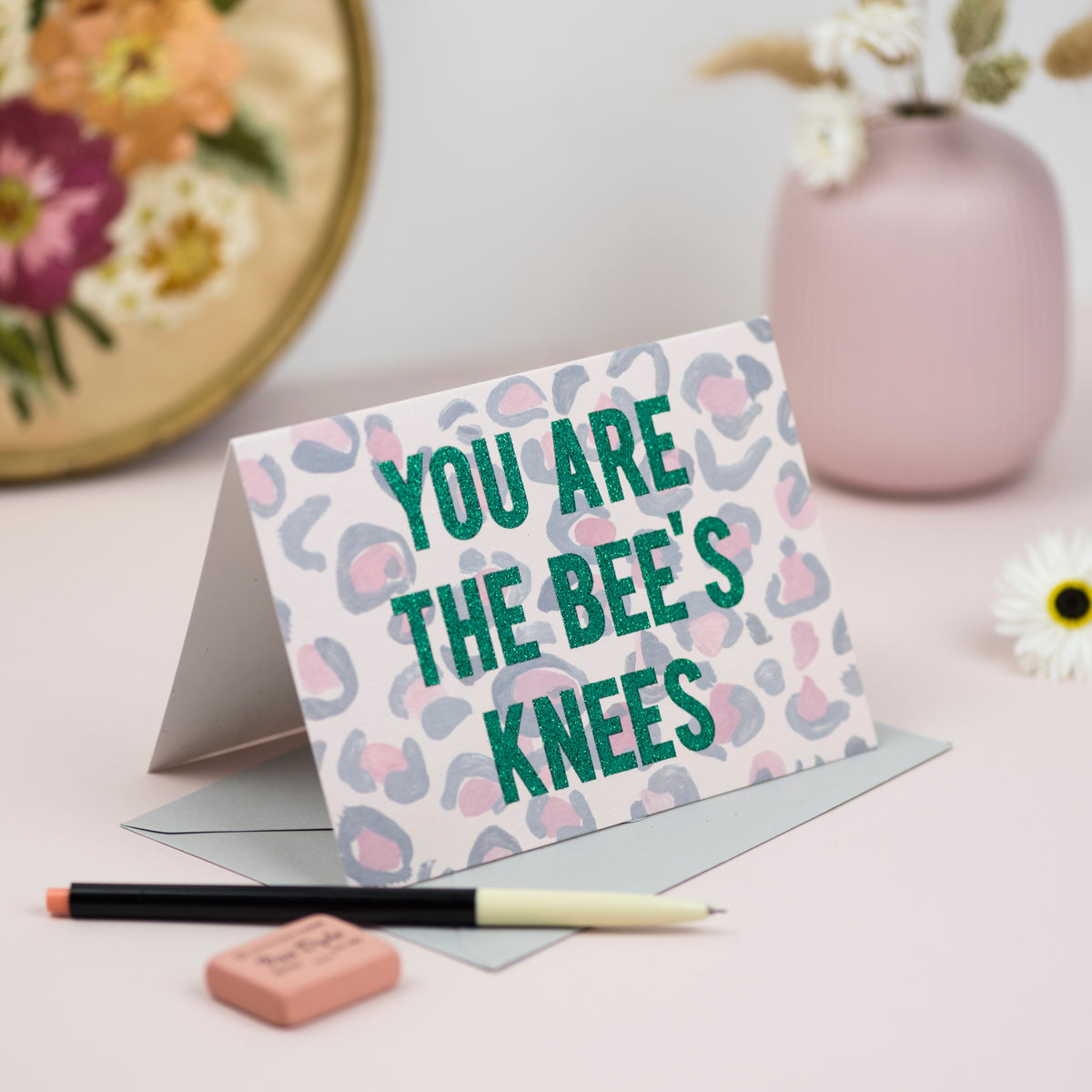 'You Are the Bee's Knees' Leopard Print Greetings Card - Biodegradable Glitter