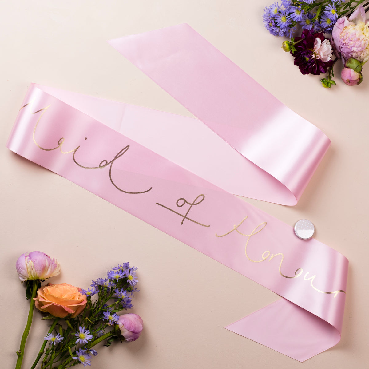 'Maid of Honour' Gold Foil Hand Lettered Hen Party Sash - Choice of Colours