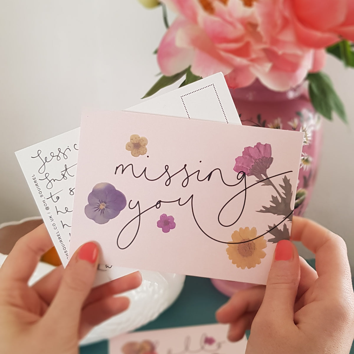 'Missing You' Hand Lettered Postcard
