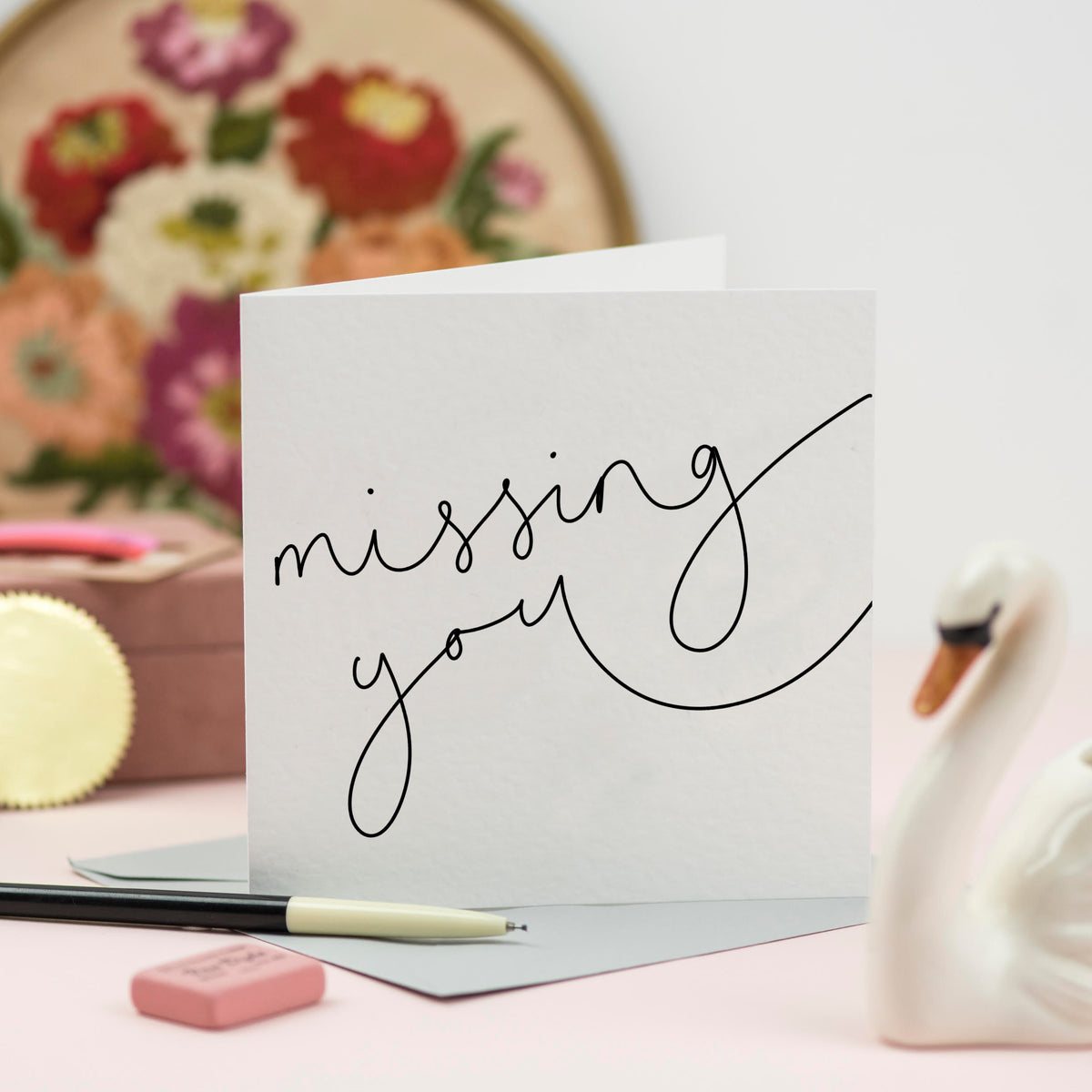 'Missing You' Hand Lettered Card