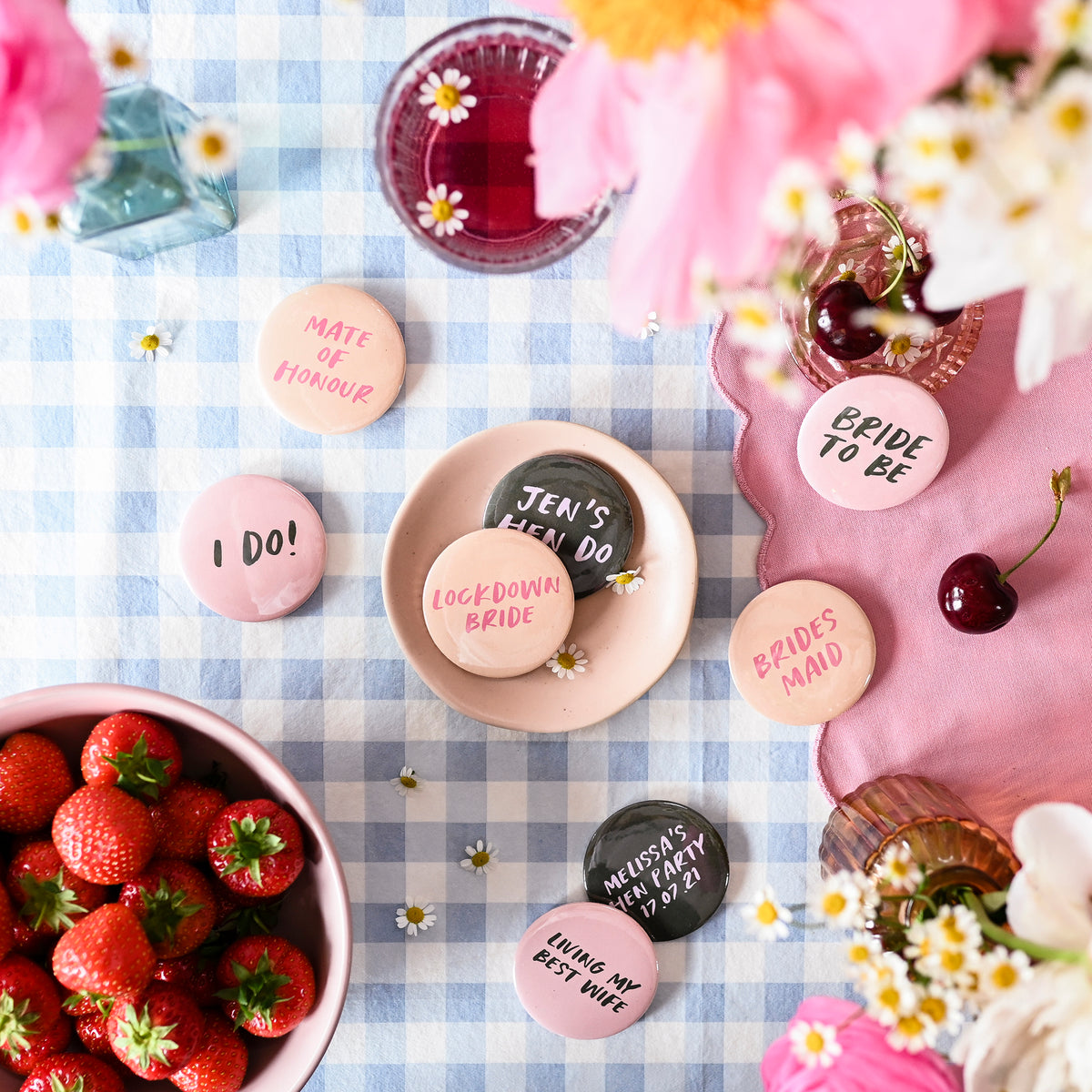 Brush Lettered Personalised Hen Party Badges