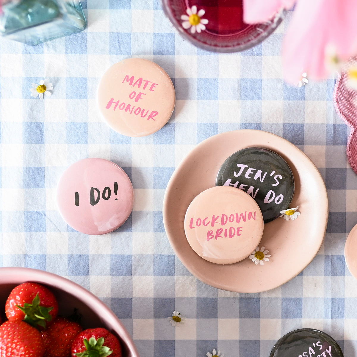 Brush Lettered Personalised Hen Party Badges