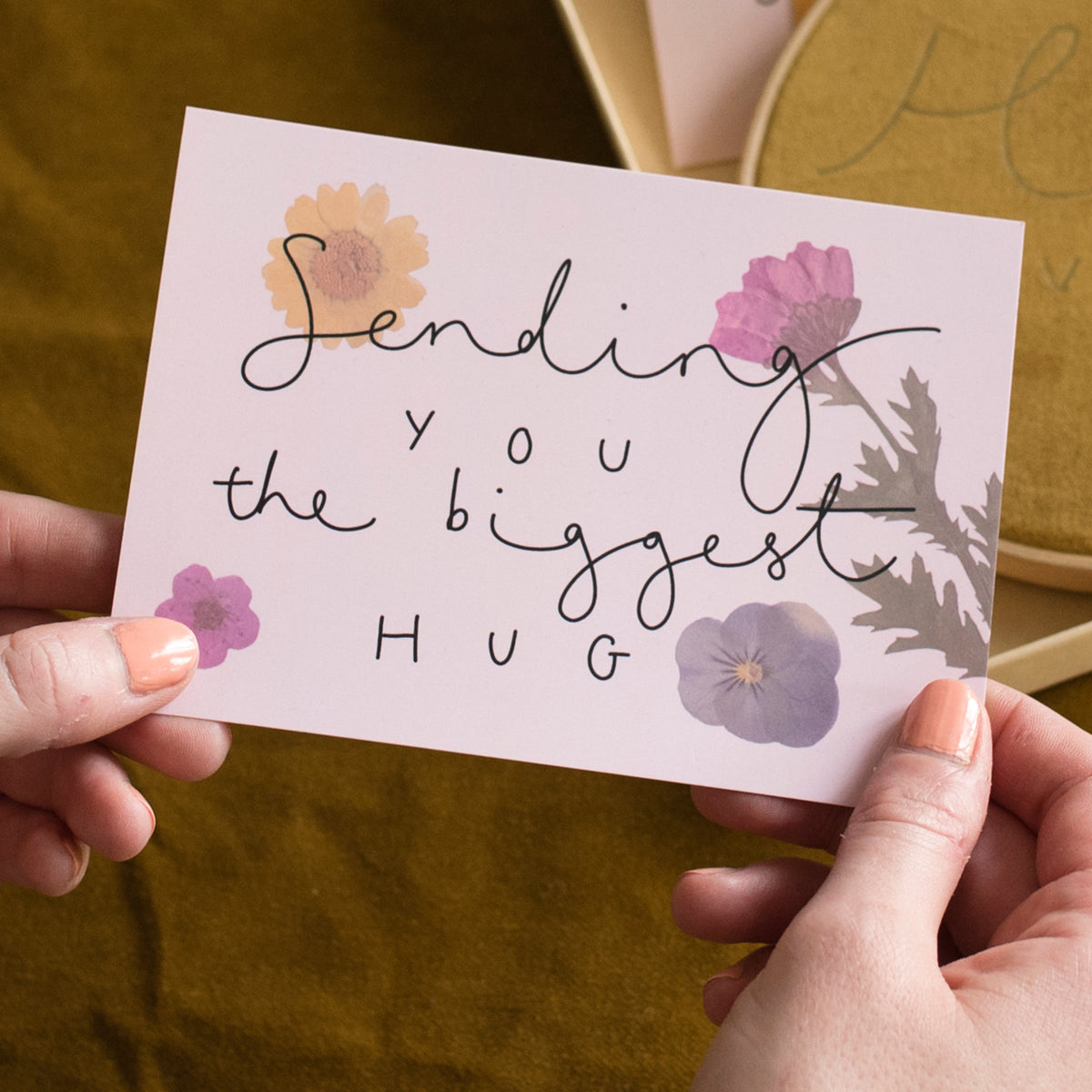 'Sending You The Biggest Hug' Hand Lettered Postcard