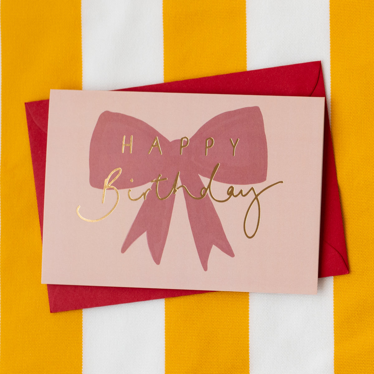 'Happy Birthday' Red Bow Gold Foil Birthday Card