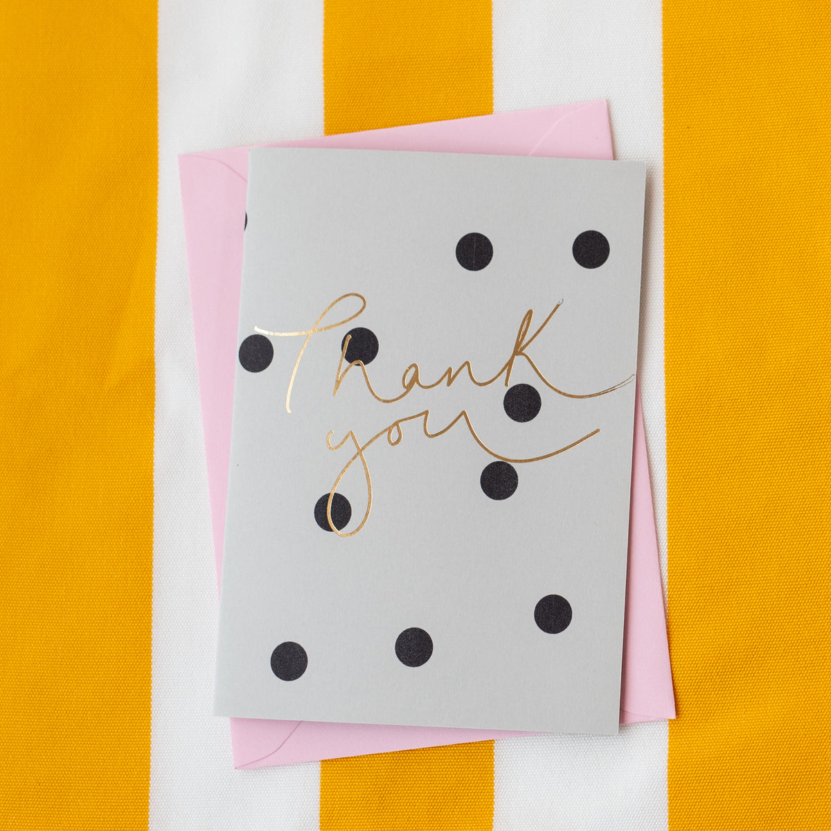 'Thank you' Black + Grey Polka Dot Gold Foil Card