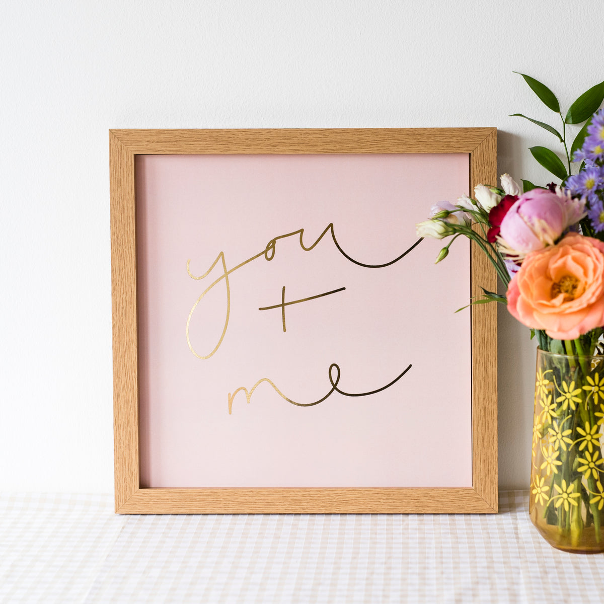 SALE Soft Pink + Gold Foil 'You + Me' Handwritten Script Square Print