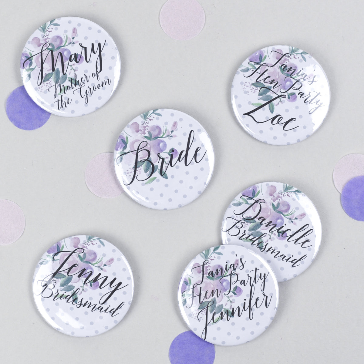 Polka Dot Floral Personalised Hen Party Badges